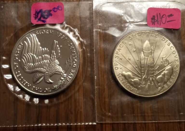 Read more about the article #Lot Of 2 Marshall Island 5 Dollar Coins  SpaceShuttle and DesertStorm UNC.ORG.PKG