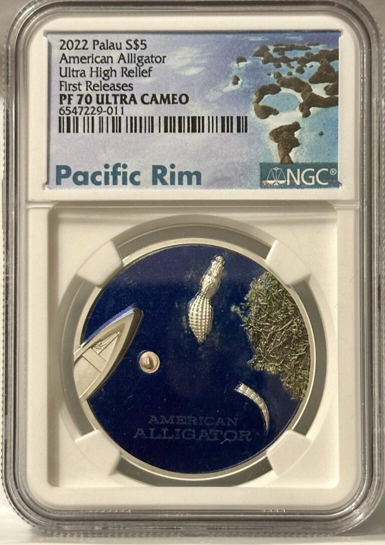 Read more about the article 2022 CIT Palau Colorized -🐊 Silver High Relief American Alligator PF70 🤩