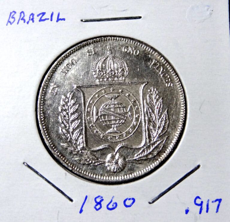 Read more about the article 1860 BRAZIL 1000 REIS SILVER COIN PEDRO II World Brazilian Coin