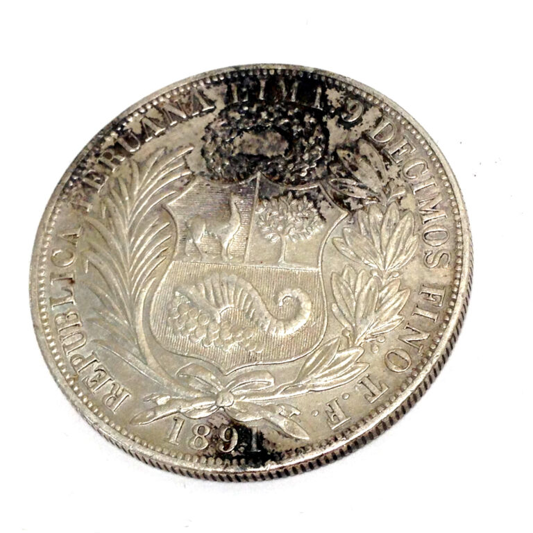 Read more about the article 1891 Republic Peru Un Sol 90% Silver Coin Type XI Tilted Shield Libertad Relief