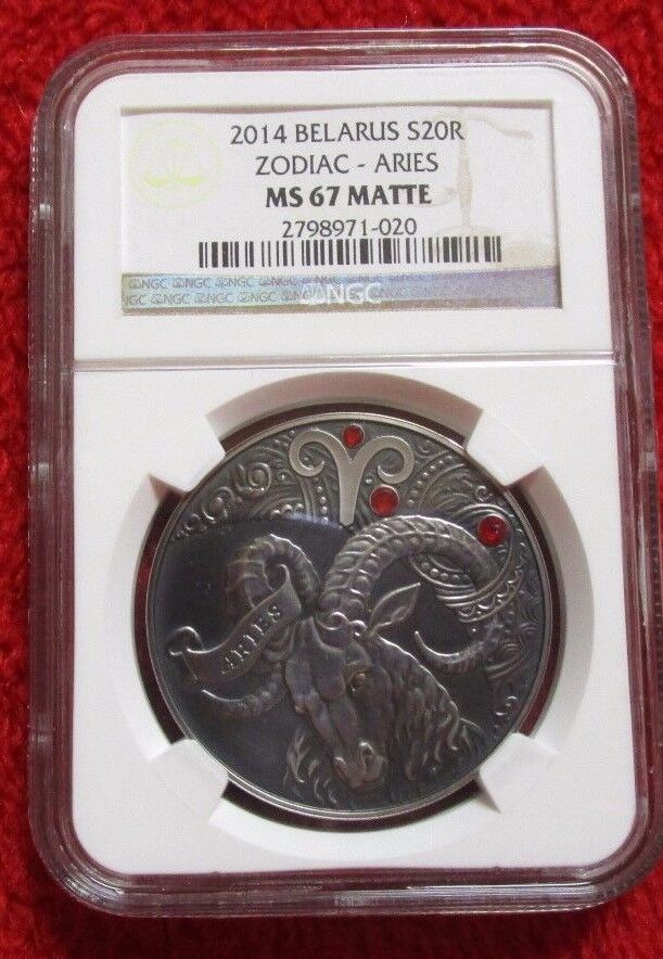 Read more about the article Belarus Zodiac Signs Aries Silver Coin NGC PF67 Antique Matte Finish Pop 1