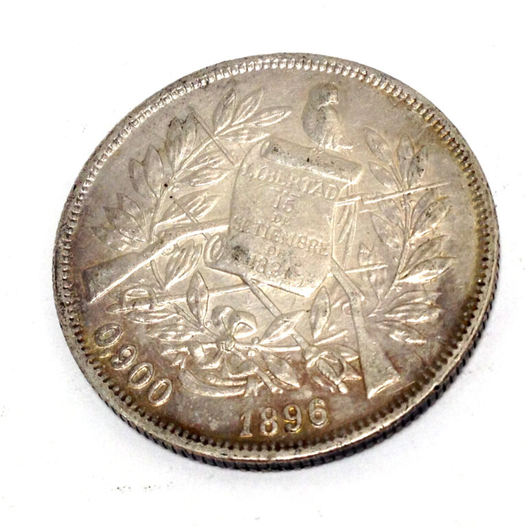 Read more about the article 1896/5 Republic of Guatemala Un Peso 0.900 Silver Coin – Overdate Variety – Rare