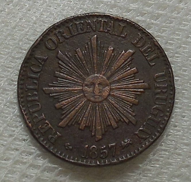 Read more about the article 1857 D URUGUAY 5 CENTESIMOS RADIANT SUN FACE COPPER COIN ONE YEAR TYPE