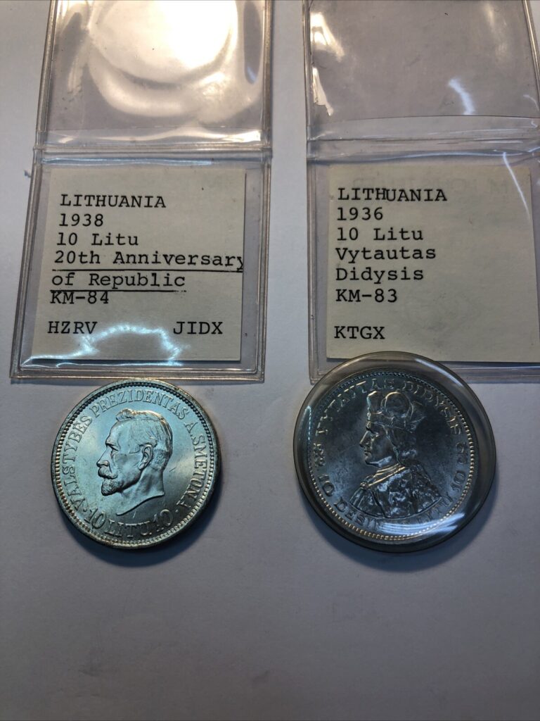 Read more about the article 1938 Lithuania 10 Litu Smetona 1936 Vytautas Km-83 Km-84 20Th Anniversary ￼