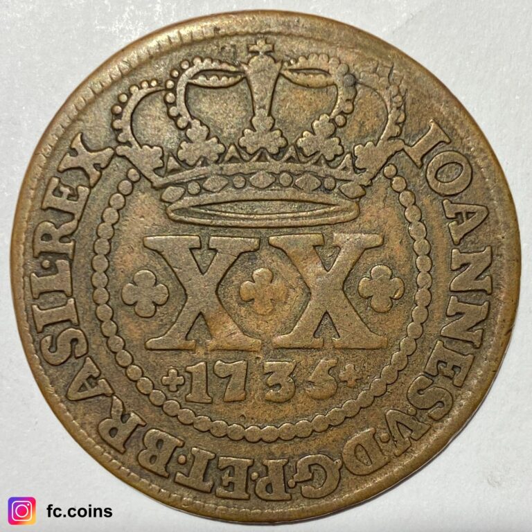 Read more about the article BRAZIL – XX Reis 1735 Crosses (Lisbon) – Copper Coin – @fc.coins