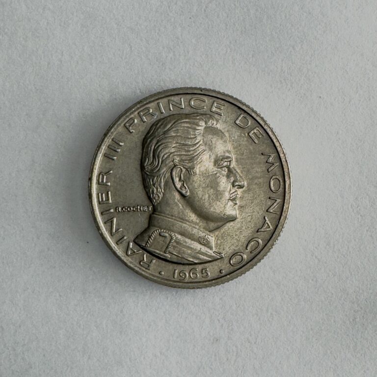 Read more about the article 1965 Monaco 1/2 Franc Coin  About Uncirculated AU  4.5 g  Nice Luster  As Shown