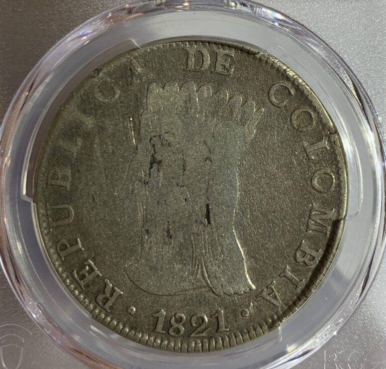 Read more about the article 1821 BA JF COLOMBIA 8 REALES CUNDINAMARCA PCGS F15