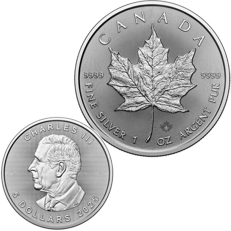 Read more about the article 2025 1 oz Canada 9999 Fine Silver Maple Leaf $5 Coin BU -US Stock-