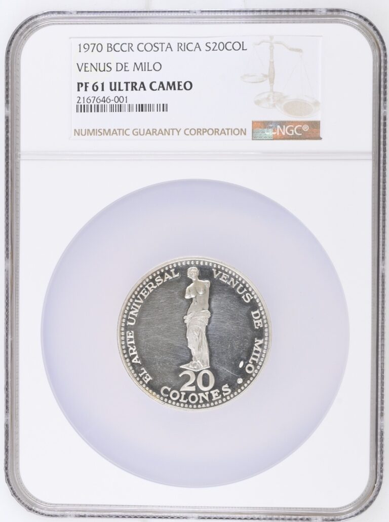 Read more about the article Splendid Silver Coin  Costa Rica  20 Colones “Venus de Milo”  1970  NGC Graded
