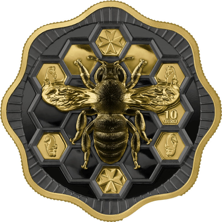 Read more about the article 2024 Malta Maltese Bee 2 oz Silver High Relief Gilded Ruthenium Gilded Coin