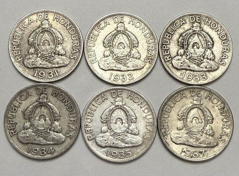 Read more about the article ALL Six 6 Honduras Un Lempira 0.900 1931  1932  1933  1934  1935 and 1937 FULL SET