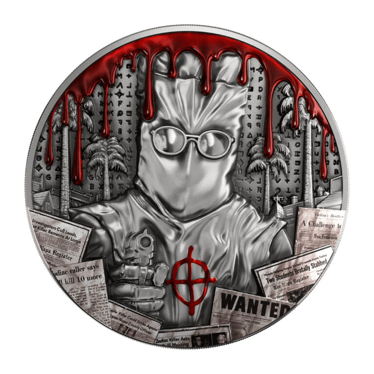 Read more about the article 2025 Chad True Crime Zodiac Killer 2 oz Silver Colorized Antiqued Coin Sealed