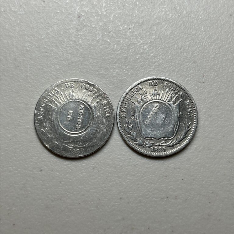 Read more about the article 1923 Costa Rica 1 Colon .750 Silver Coins – 2 Coins – 1880 and 1885 Counterstamp