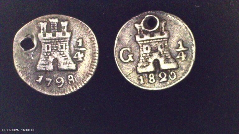 Read more about the article Lot 1798 G and 1820 G Guatemala 1/4 Real Silver – VF Holed