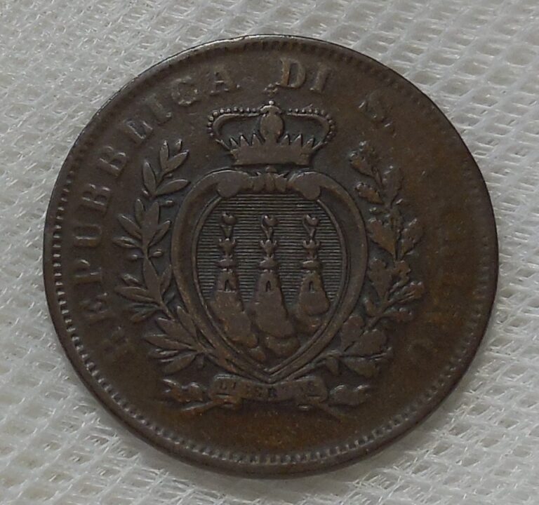 Read more about the article 1875 SAN MARINO 10 CENTESIMI COPPER COIN MINTAGE 150 000