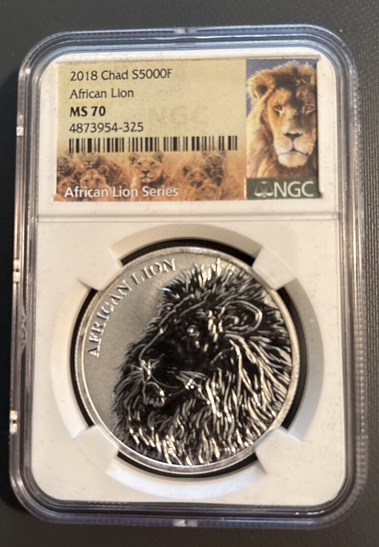 Read more about the article 2018 Chad $5000F African Lion MS 70 NGC AFRICAN LION SERIES Amazing Detail