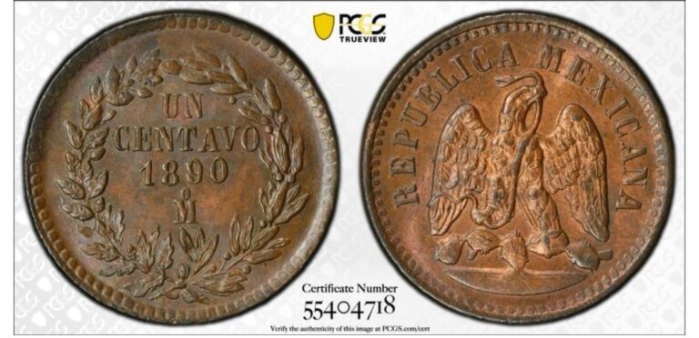 Read more about the article 1890 MO MEXICO 1 CENTAVOS COPPER PCGS MS64 RB