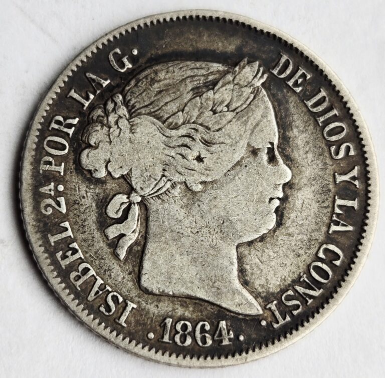 Read more about the article 1864 Spain Kingdom 4 Reales Silver Coin – “Beautiful Coin” – Free Shipping