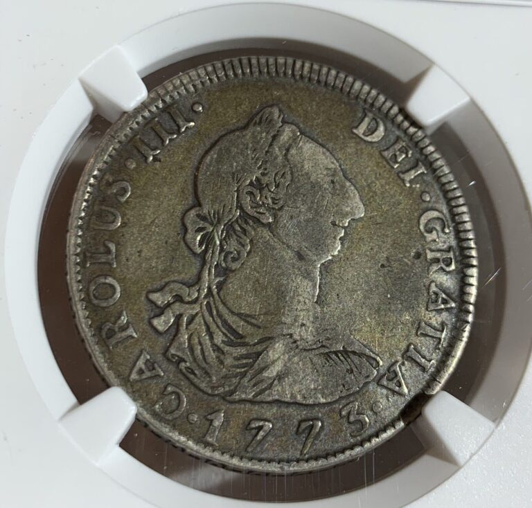 Read more about the article 1773 PTS JR BOLIVIA SILVER COIN 4 REALES NGC F12