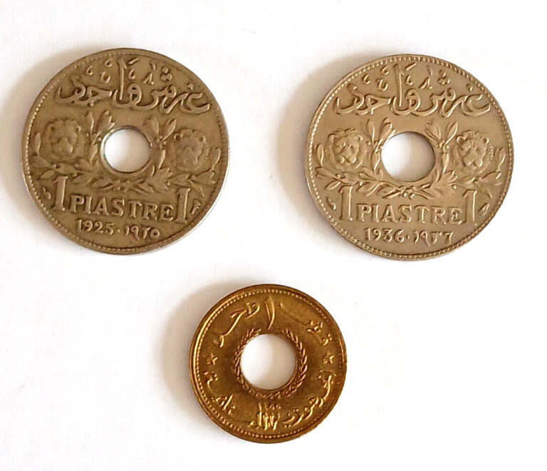 Read more about the article LEBANON (3) I925/36/55 OLD USED 1 PIASTER COPPER NICKEL GRAND LIBAN COINS