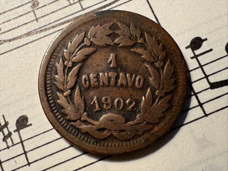 Read more about the article HONDURAS 1 centavo 1902 KM46 Bronze ABOVE AVERAGE uncleaned RARE XX c. DATE !