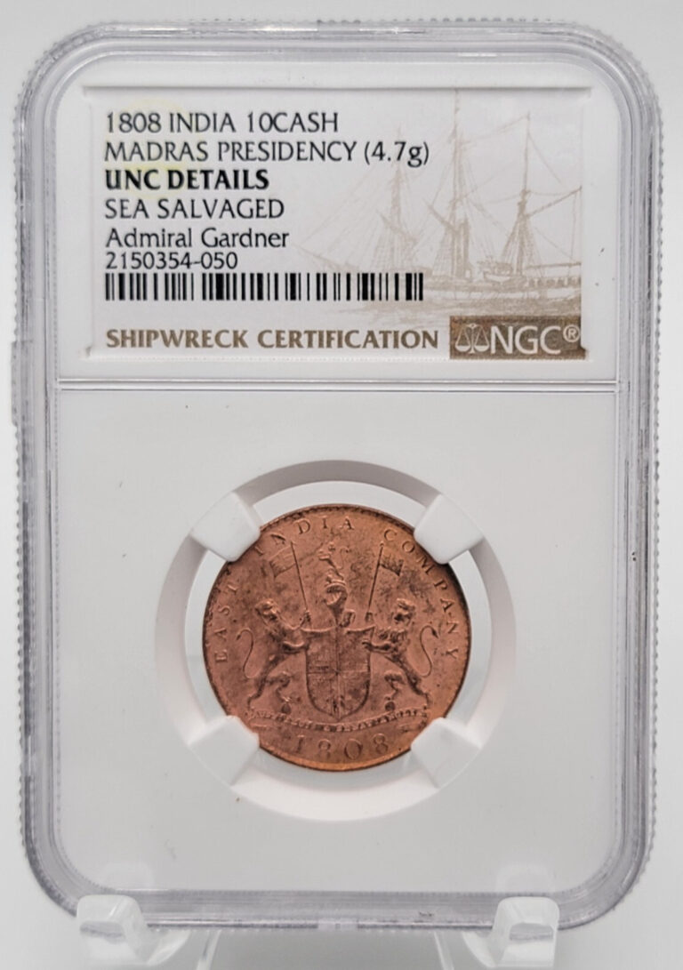 Read more about the article 1808 India 10 Cash Coin – Admiral Gardner Shipwreck – NGC Certified UNC Details