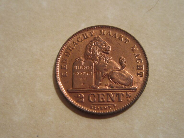 Read more about the article 1910 Belgium Coin 2 cent  LION   uncirculated beauty  a great coin Animal coin