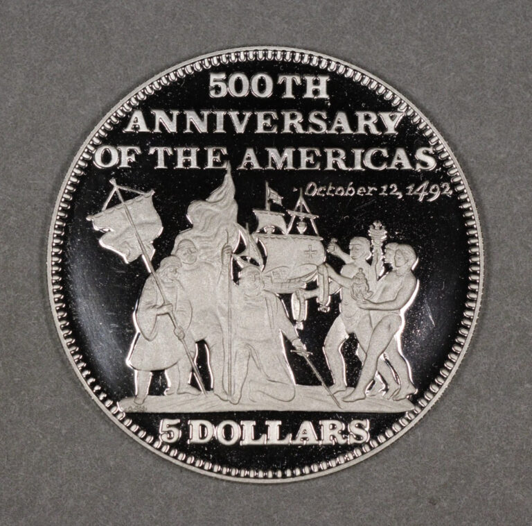 Read more about the article 1991 Bahamas Silver 5 Dollars Columbus Claiming Land Proof