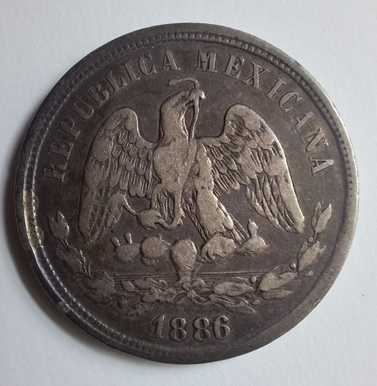 Read more about the article 1886 Key Date Mexico Silver 50 Centavos XF+ Condition  .903 Silver