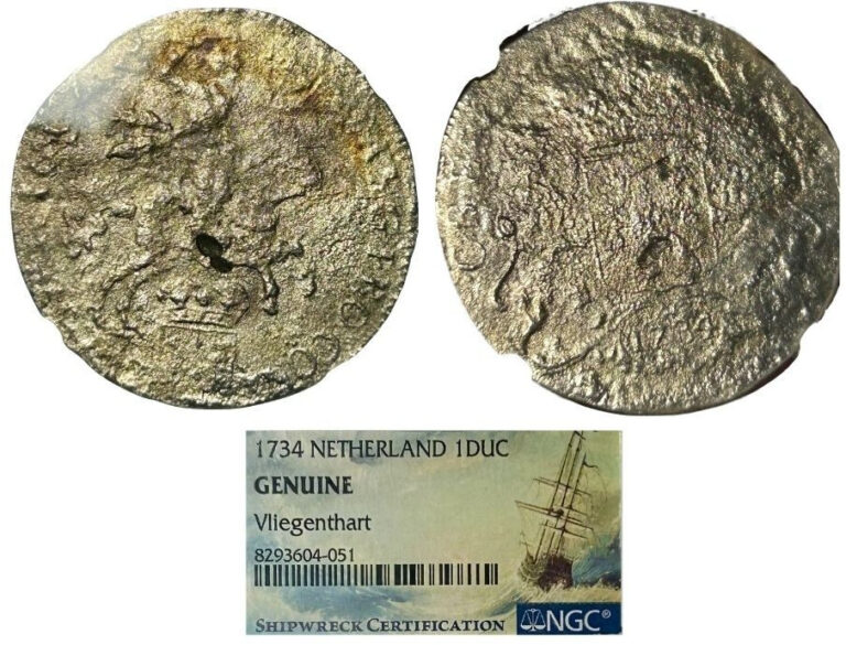 Read more about the article 1734 Netherland 1 Ducaton Silver Rider Vliegenthart Shipwreck NGC Graded