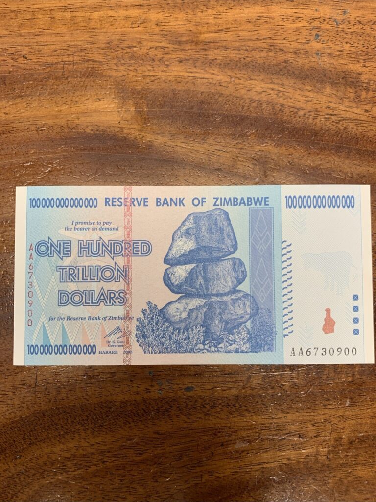 Read more about the article One (1) 100 Trillion Zimbabwe Banknotes 2008 AA Series uncirculated