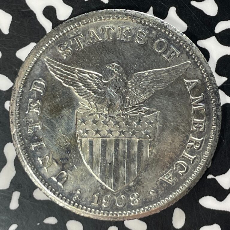 Read more about the article 1908-S U.S. Philippines 1 Peso Lot#T4720 Large Silver Coin! Cleaned
