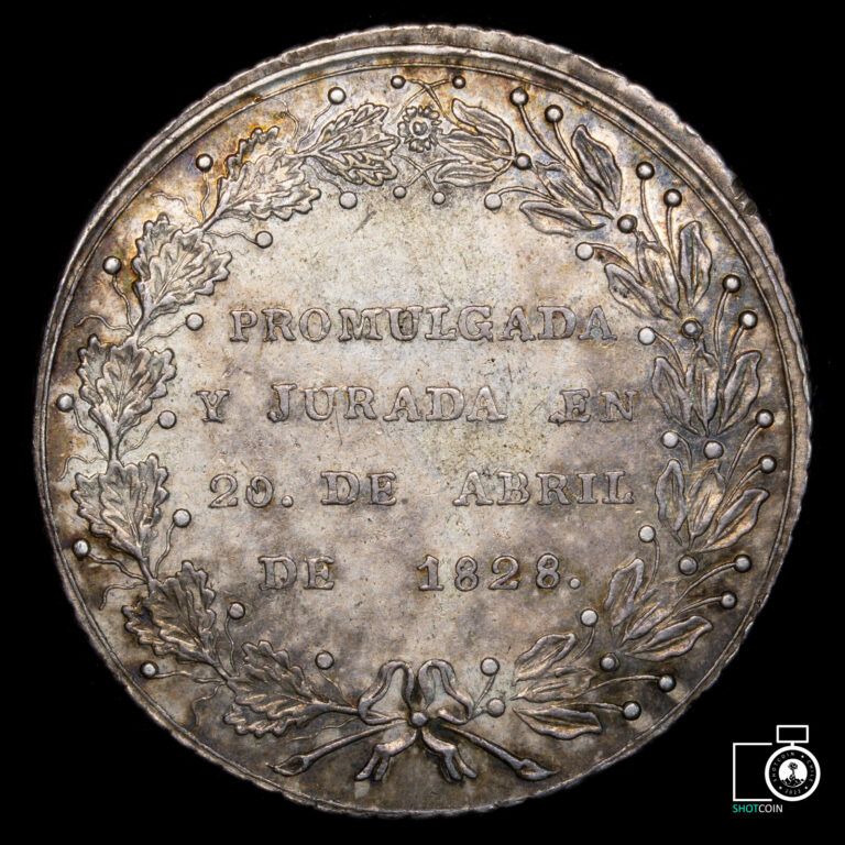 Read more about the article Peru Silver Medal  1828 Constitution  Nice toning! 15.27g 37 mm