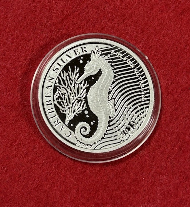 Read more about the article 2023 Barbados 1 oz Silver Caribbean Seahorse BU .999 Fine Silver
