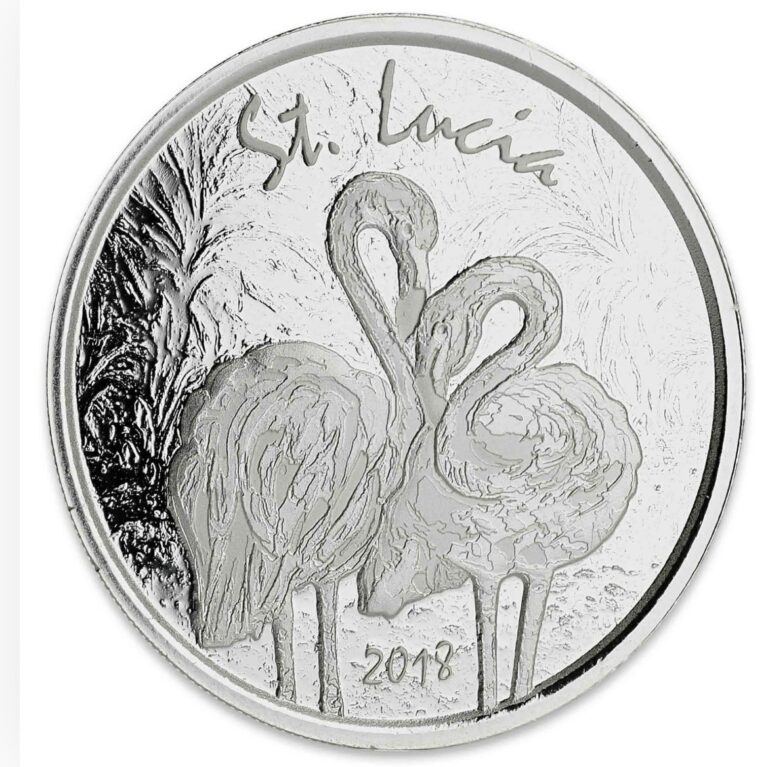 Read more about the article 2018 St. Lucia 1 oz .999 Silver Flamingo BU Eastern Caribbean Bank m-25 000