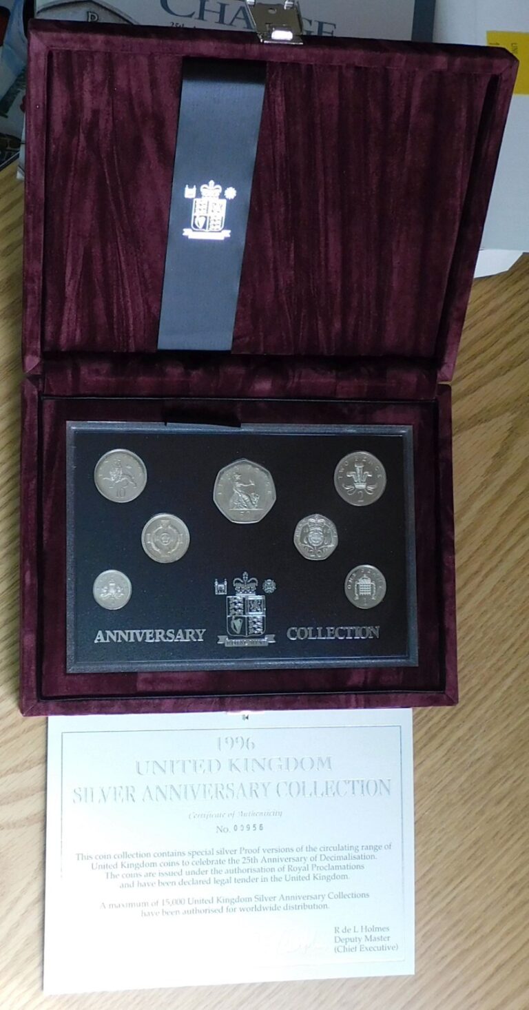 Read more about the article 1996 UK Silver Proof Coin Collection  25th Anniversary of Decimalisation Set COA