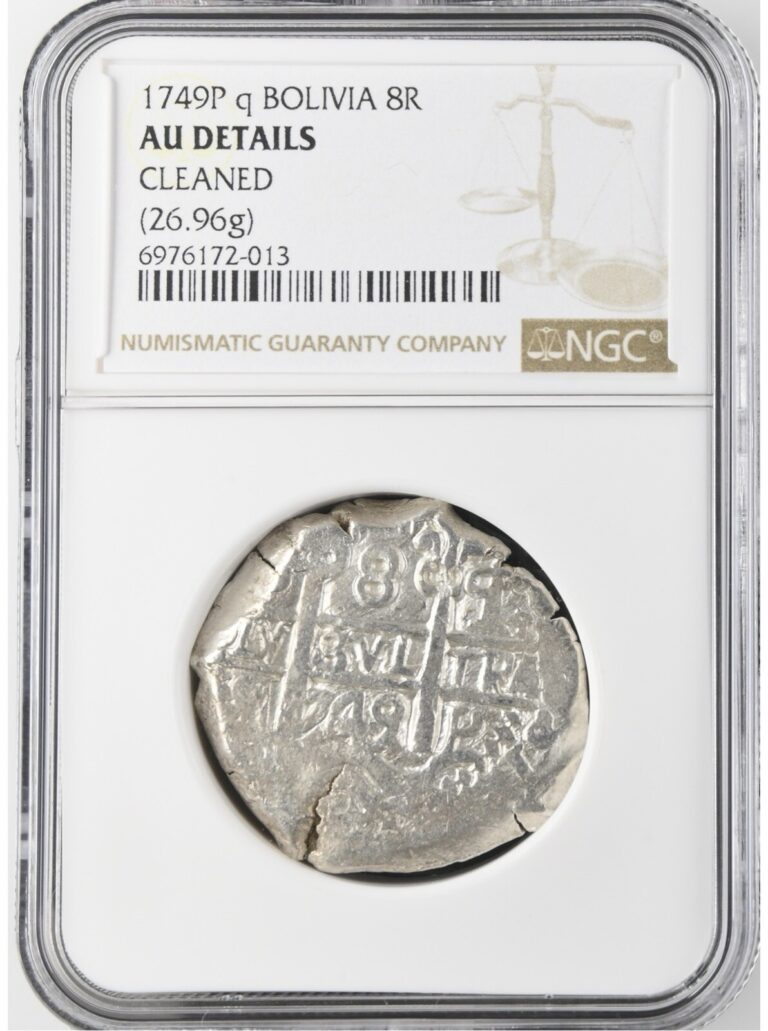 Read more about the article 1749 P Q BOLIVIA 8 REALES COB SILVER COIN NGC AU
