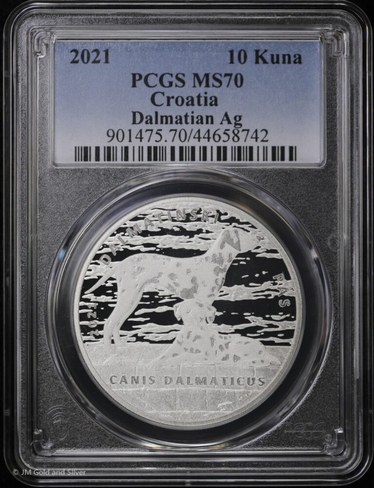 Read more about the article 2021 1 oz Croatia Silver Ag Round 10 Kuna Dalmation Dog PCGS MS 70 BU Unc