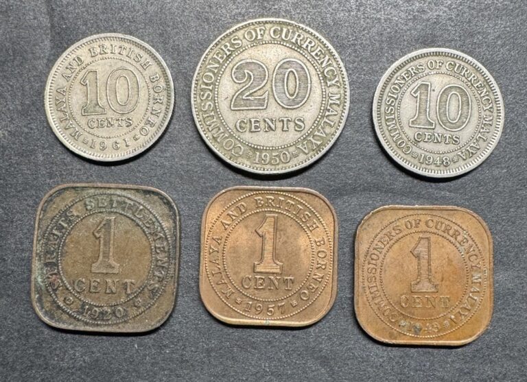 Read more about the article 1920 Malaysia Straits Settlement Malaya 1 10 20 Cents Lot Of 6 Coins