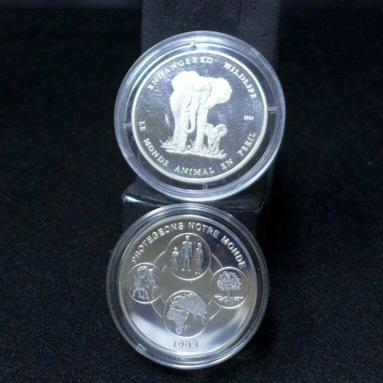 Read more about the article Lot of (2) BENIN SILVER 1000 FRANCS PROOF COINS 1993 and 2003 – Elephants