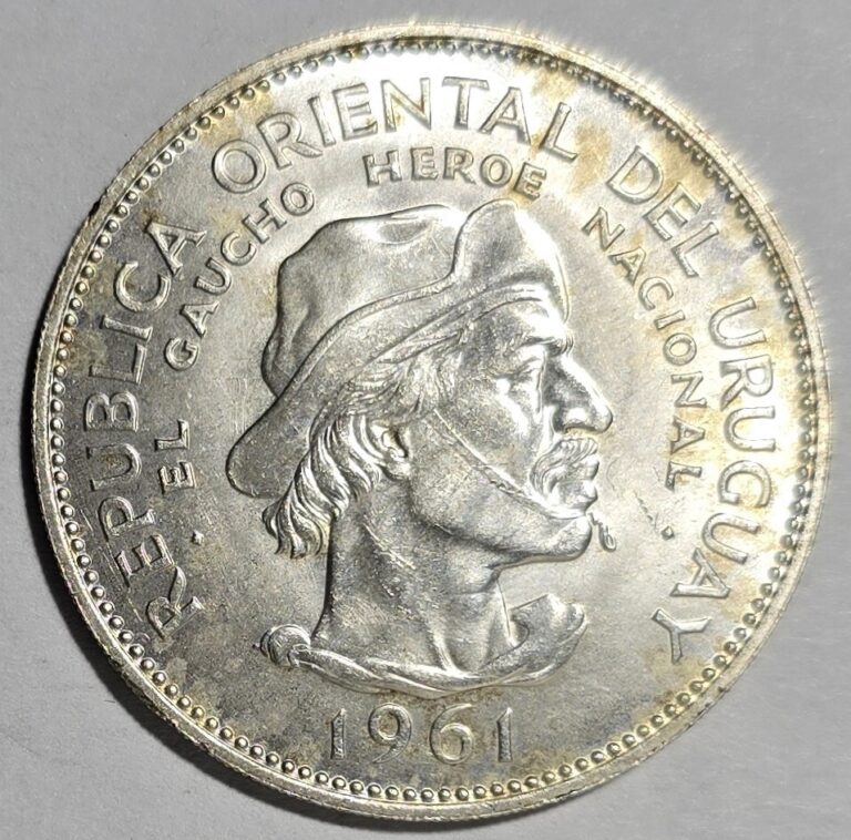 Read more about the article 1961 90% Silver 10 Pesos Uruguay Revolution Against Spain Coin UNC