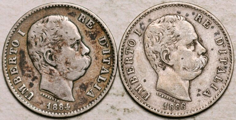 Read more about the article 1884 + 1886 ITALY LOT OF TWO COINS 1 LIRA