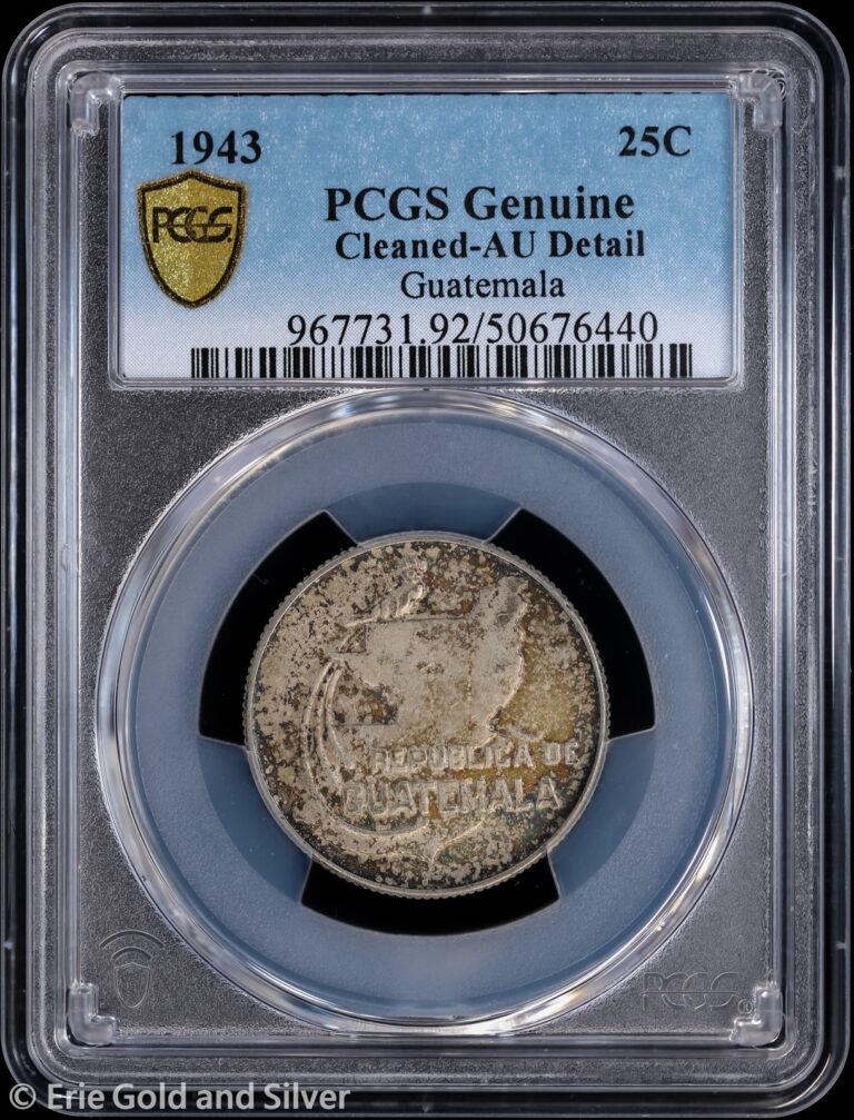 Read more about the article 1943 Guatemala Silver 25 Centavos Coin PCGS Genuine AU Detail | Toned