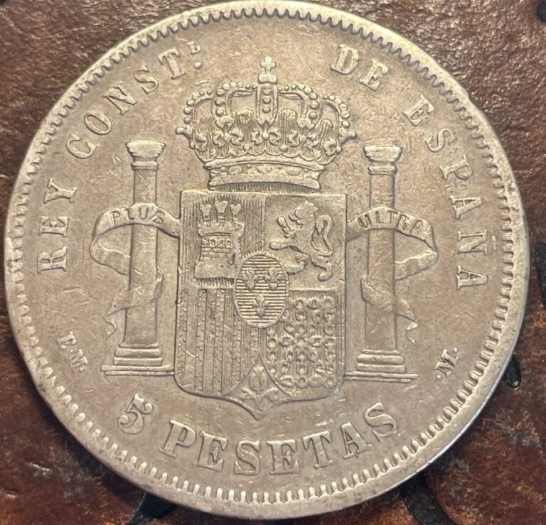 Read more about the article 1878 Spain 5 Pesetas Large World Silver Coin Alfonso XII Spanish Historic Silver
