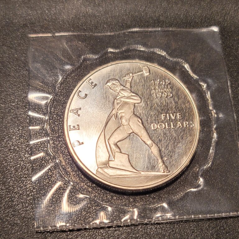 Read more about the article 1995 MARSHALL ISLANDS  UNCIRCULATED $5 COIN – PEACE / 1945 UN 1995  KM #257