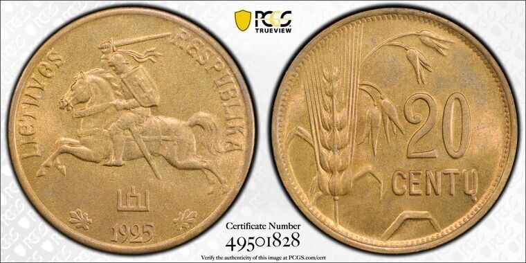 Read more about the article 1925 Lithuania 20 Centu PCGS MS64 Lot#G8013 Choice UNC!