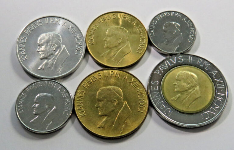 Read more about the article Vatican City Set of Six 1991 coins  KM 228-233