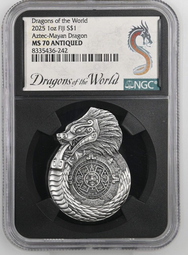 Read more about the article 2025 Aztec Mayan Dragon 1 Oz Silver NGC MS70 Dragons of the World $1 Fiji JR024