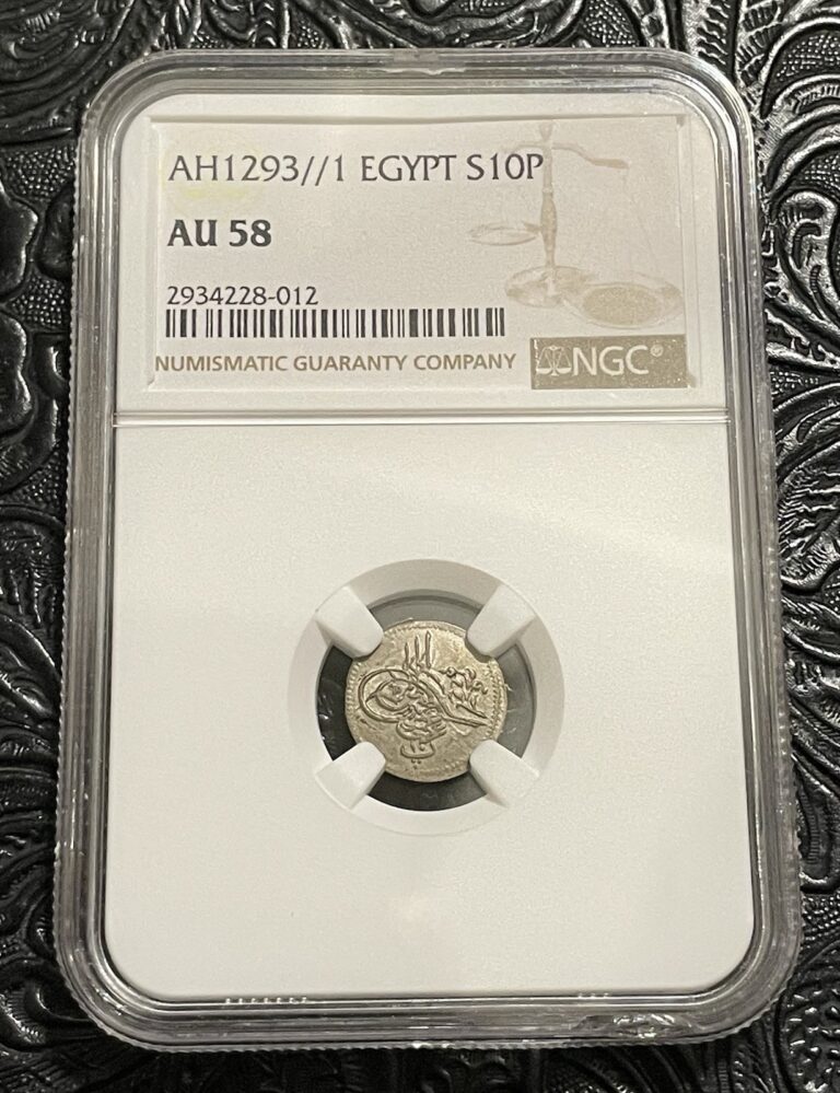 Read more about the article EGYPT OTTOMAN AH1293-1  OR 1876 SILVER 10 PARA SULTAN ABDUL HAMID. NGC AU58 RR