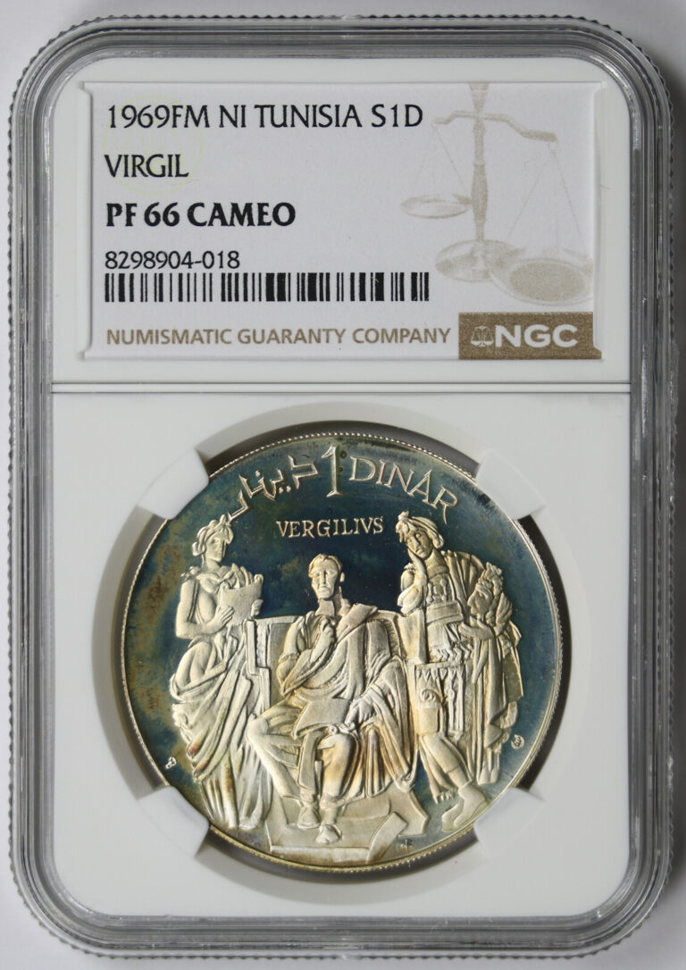 Read more about the article 1969 FM NI Tunisia 925 Fine Silver 1 Dinar PF 66 Cameo NGC Virgil